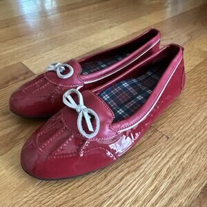 LL Bean Women’s Sz 6.5 M Shoes Red Patent Leather Duck Ballet Flats Slip On 146